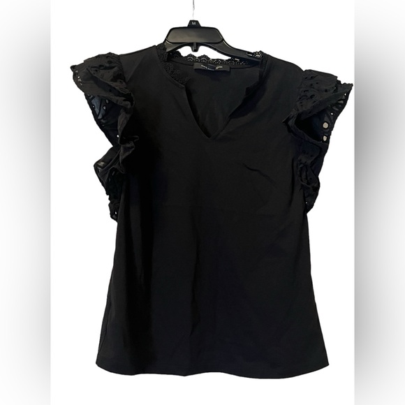 Marc New York Black Ruffle Sleeve with lace trim Shirt Top - Picture 2 of 10